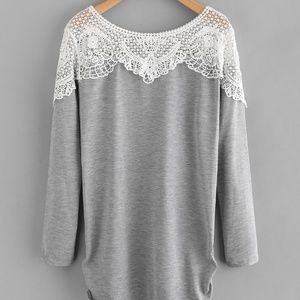 Romwe Scoop Neck Crochet Marled Blouse/Top